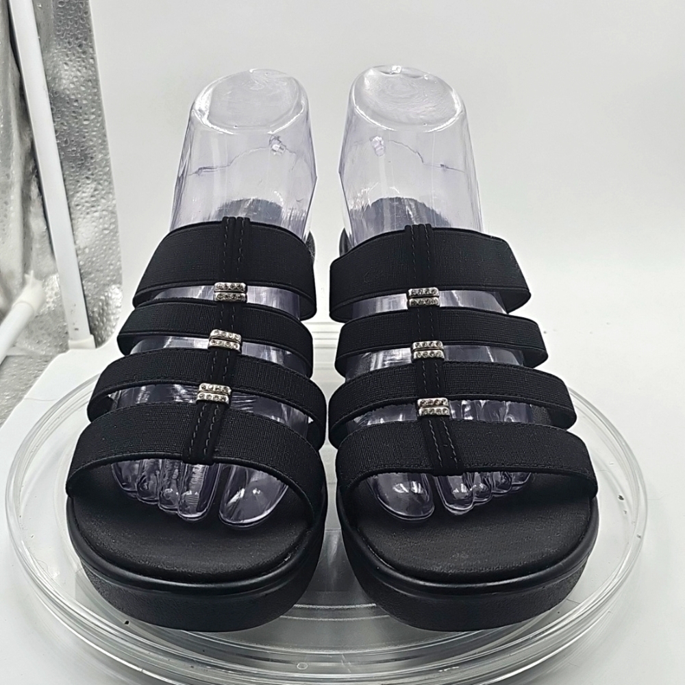 I Skechers Women's Black Luxe Foam Sandals Bling RHINESTONE Sz 9 - Picture 1 of 13